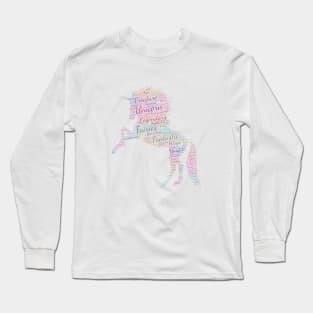 Unicorn Fantastic Legend Silhouette Shape Text Word Cloud Long Sleeve T-Shirt